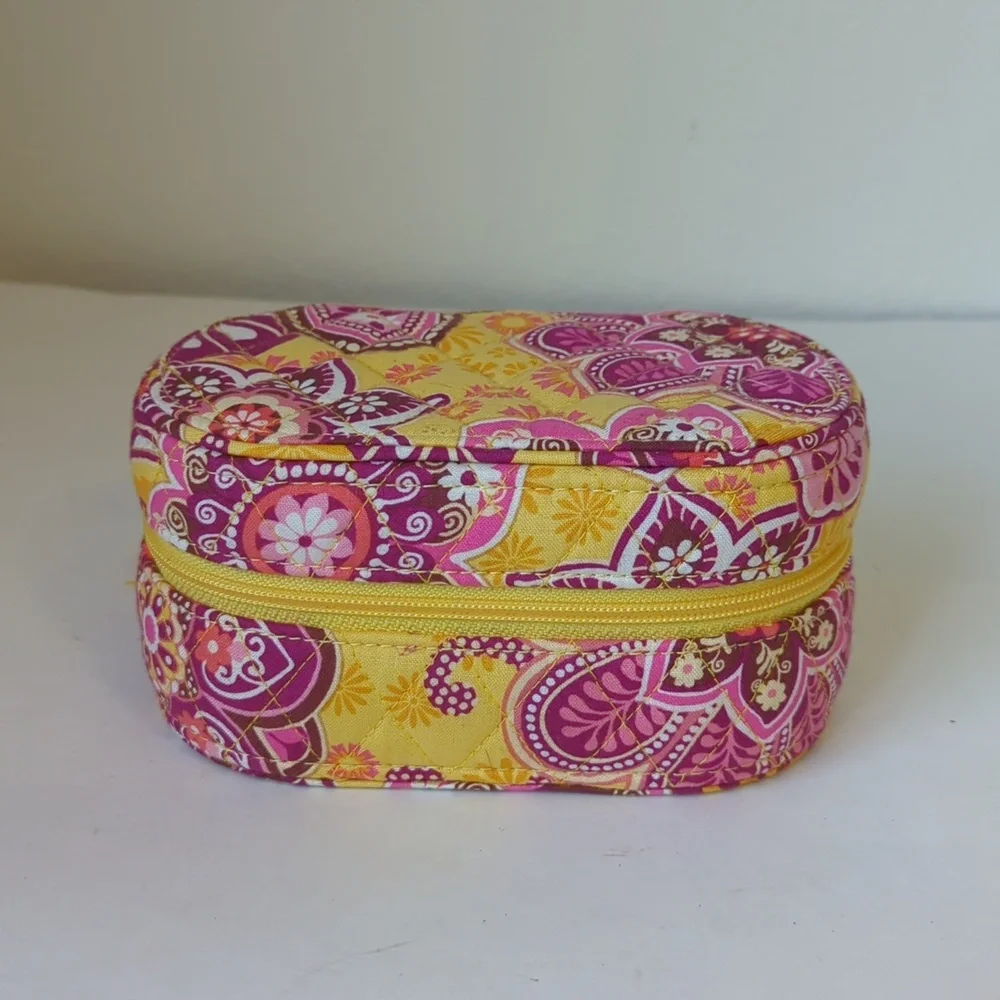 Vera Bradley Yellow & Pink Paisley Oval Jewelry Case Organizer Case Box